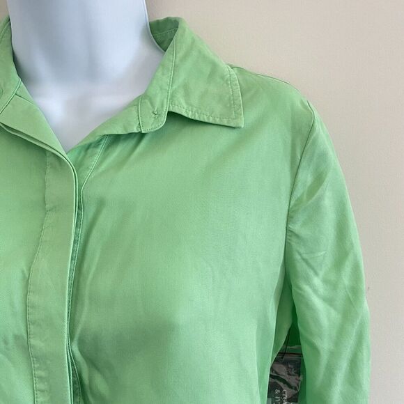 NWT Crown & Ivy Green Collared Henley Blouse Popover Roll Tab Slv Pockets Sz PP - Picture 4 of 6